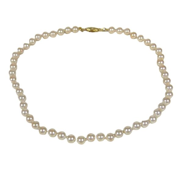 Imitation Pearls Beaded Necklace 16 inch Goldtone Fish Clasp Vintage Strand - Picture 9 of 10